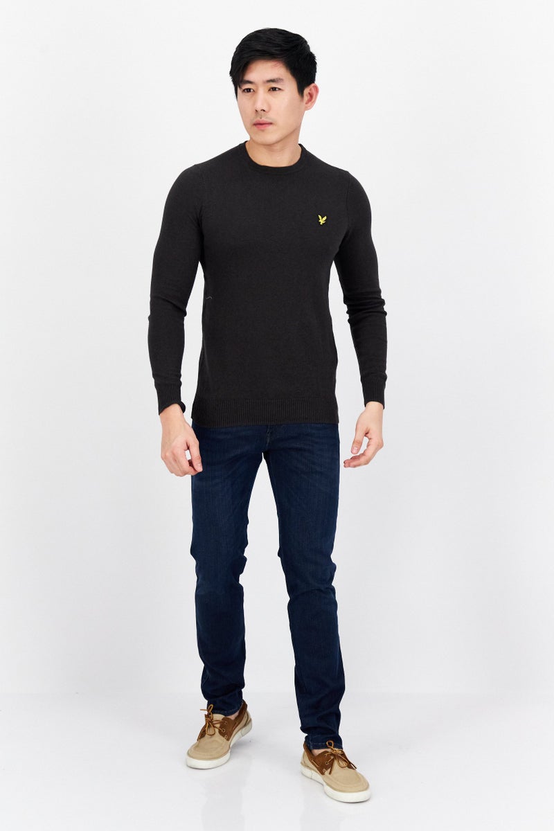 Lyle & Scott Men Crew Neck Brand Logo Sweaters, Charcoal - Image 2